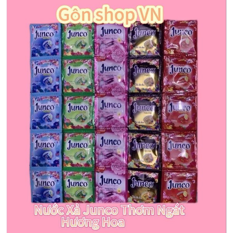  compo siêu rẻ 5 dây   50 gói  nước xả vải junco đủ màu thơm ngát hương hoa 