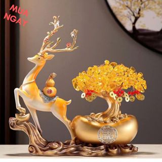  Tượng Phong Thủy Chú Hươu Tài Lộc Kéo Cây Kim Tiền Chú Hươu Vàng Kéo Tiền Tài Về Cho Gia Chủ Trang Trí Phòng Khách 