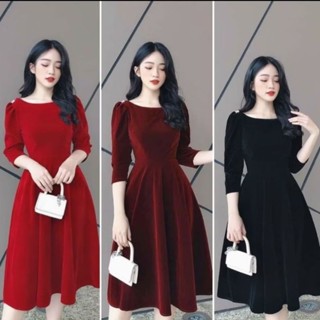  Váy nhung cứng dáng dài váy nhung cứng tay lỡ có bigsize 40kg-120kg 