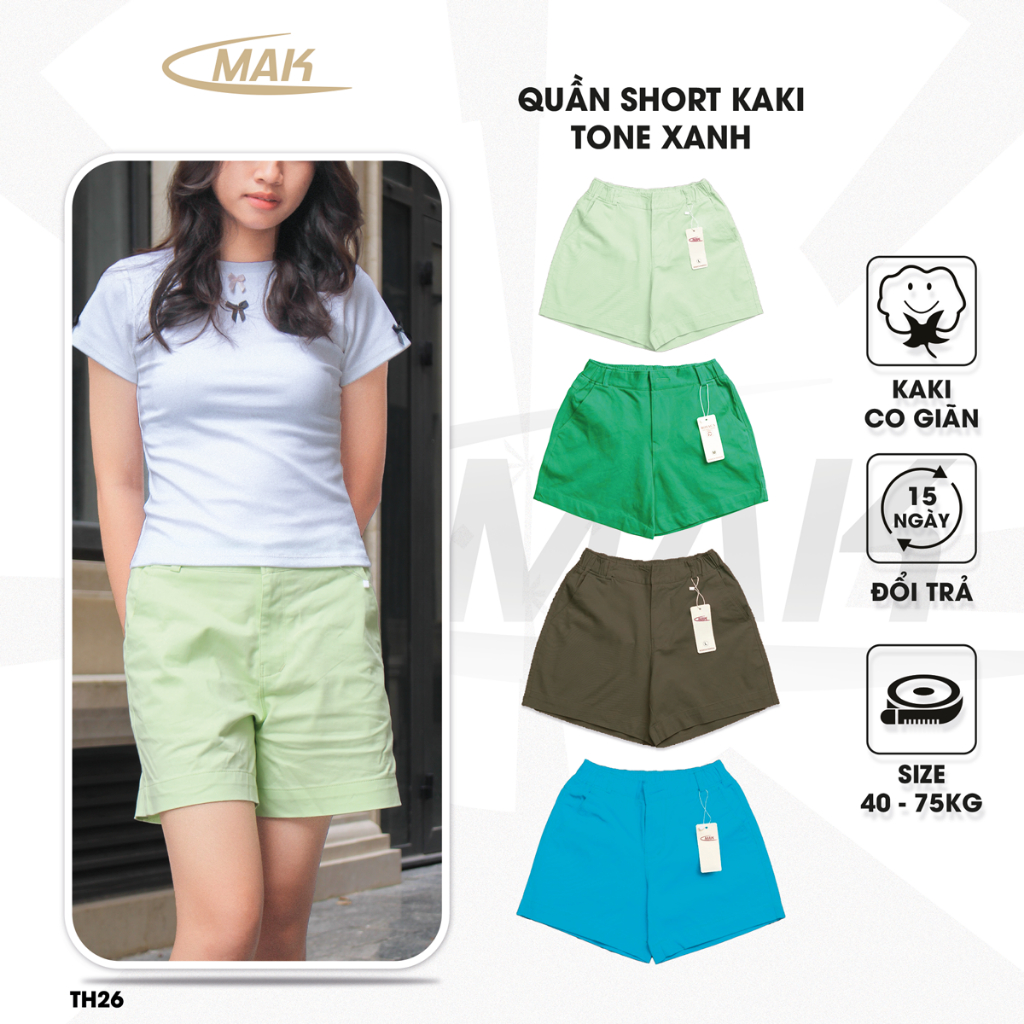 Quần Short Nữ Kaki Tone Xanh Lưng Thun Co Giãn TH26 Cạp Thấp Tôn Dáng Women