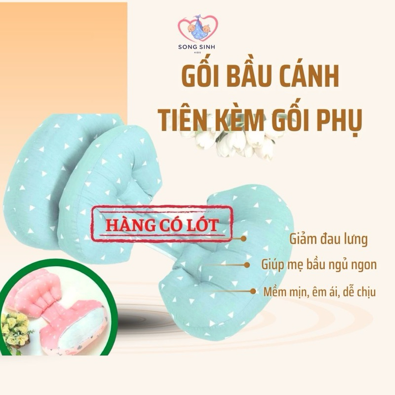 Gối Cho Bà Bầu (Có Lót) Carekids - Gối Bầu Cánh Tiên Cao Cấp Giảm Đau Lưng, Ngủ Ngon, Đỡ Bụng Kèm Gố