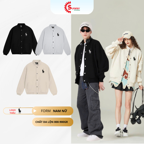 Áo bomber da lộn nam nữ unisex logo thêu ngựa cao cấp chuẩn form Hàn quốc - SNAKA82