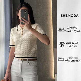 Áo Len Mongtoghi Nữ Cộc Tay SHEMODA Fomal Dệt Kim Cao Cấp, Áo Polo Nữ Basic Trẻ Trung Dễ Phối Đồ