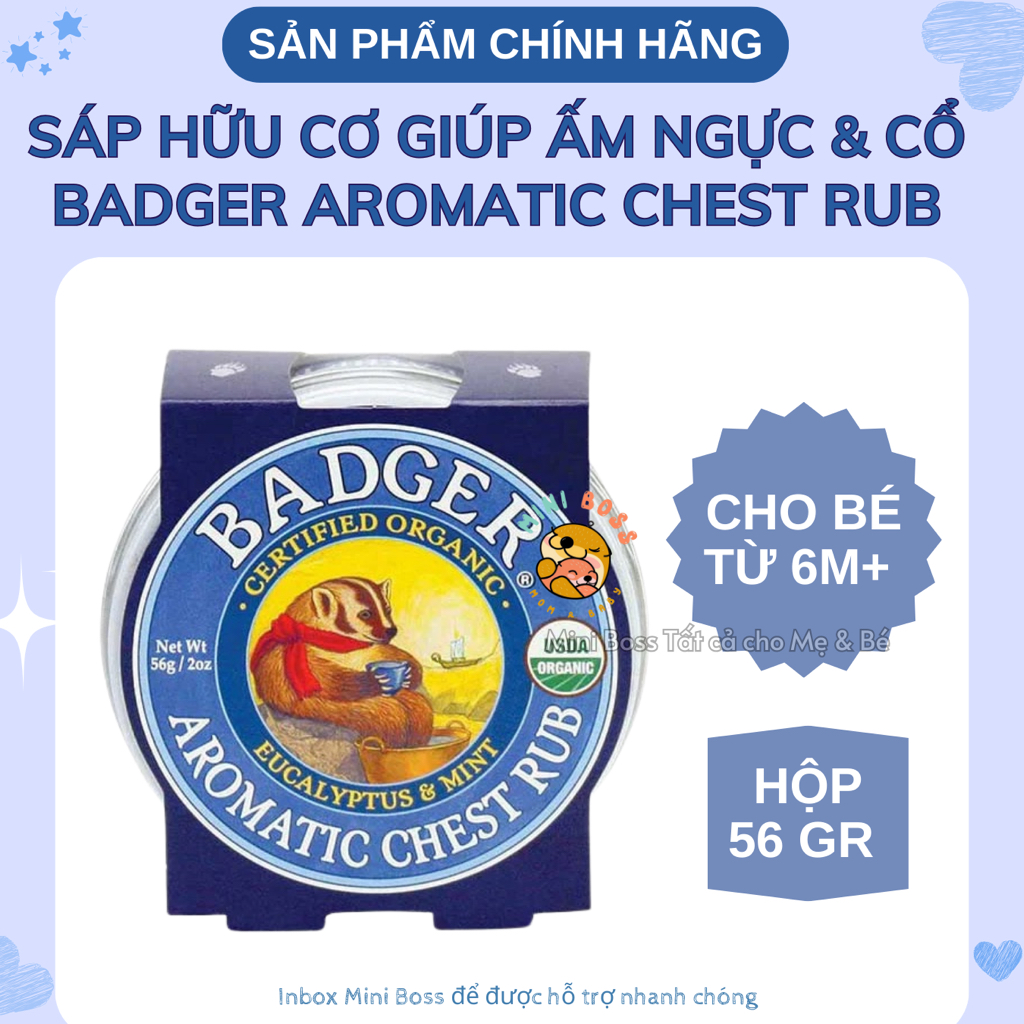 [DATE 2028 - HỘP LỚN 56G] Sáp dầu bôi ấm ngực hữu cơ BADGER Badger Aromatic Chest Rub giảm ho nghẹt 