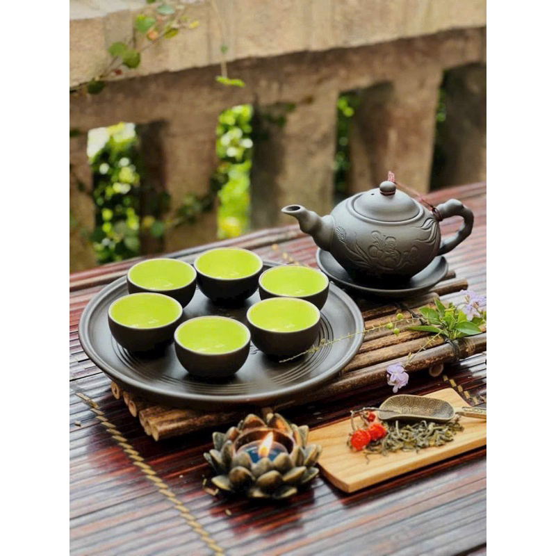 Bộ ấm chén gốm sứ Bát Tràng đĩa tách