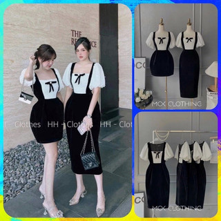 (SHOP NÀNG BÉO BIGSIZE 50KG ĐẾN 90kg) đầm D73 tag nơ ngực tay phồng tôn dáng