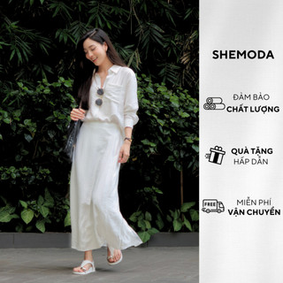  Set Váy Đũi Shemoda Young White Gồm Chân Váy Dáng Dài Xẻ Tà Và Áo Sơ Mi Dáng Đuôi Tôm Sành Điệu 
