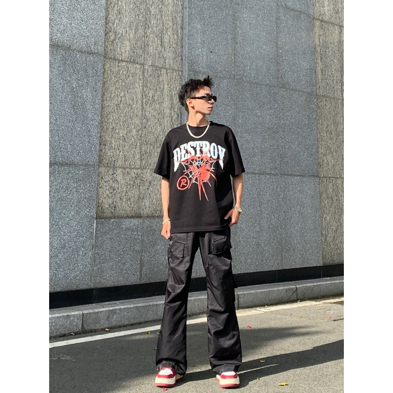 Áo thun Destroy Spider Print Short Sleeve T-Shirt - Cotton - Brand Destroy Studio | BigBuy360 - bigbuy360.vn