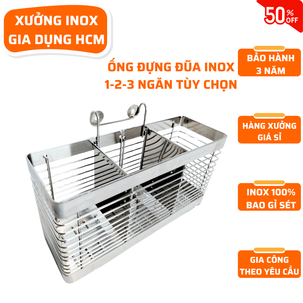 Ống đũa treo tường 1-2-3 ngăn, ống đựng đũa inox, ống đũa treo inox, giõ đũa inox, ống đựng muỗng đũ