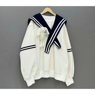 [Tặng kèm thỏ bông] Áo Sweater Nam Nữ Thủy Thủ 2 Sọc Khăn Nơ unisex thu đông 2024