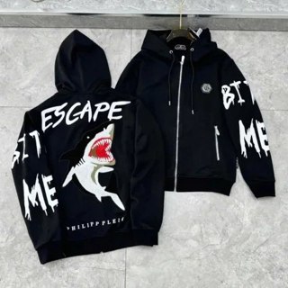 [CÓ SẴN] Áo Khoác Cá Mập Logo Sắt QP Philip / Áo Nỉ Khóa Kéo Có Mũ Dày Dặn Dáng Rộng Nam Nữ