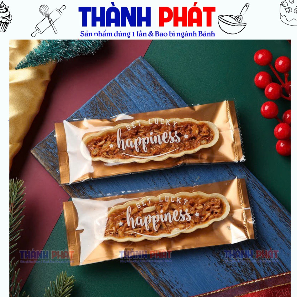 100 Túi đựng bánh thuyền - túi đựng đế bánh thuyền chữ Happiness