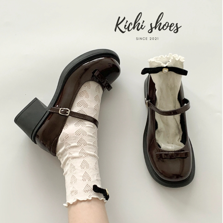 Giày mary jane chuẩn hãng SRSOO giày buckle KICHI cao gót 5cm phong cách retro Pháp giày búp bê 𝗞𝟴𝟬𝟲