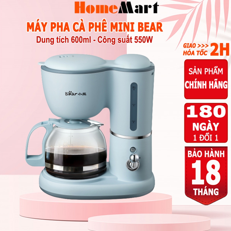 Máy pha cà phê mini Bear, máy pha cafe mini tự động dung tích 600ml, HomeMart – Bảo hành 6-18 tháng