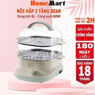 Nồi hấp điện 2 tầng Bear 6L khay hấp Inox, Nồi hấp xôi, hấp bánh bao, hấp đồ ăn dặm, BH 6-18 tháng