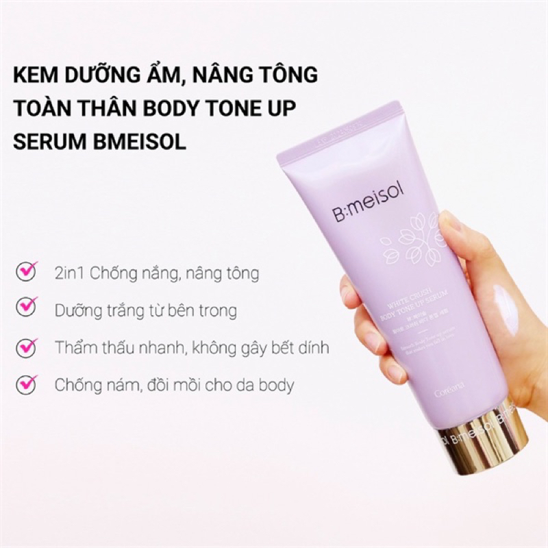 (𝗚𝗼̂́𝗰 𝟵𝟬𝟬𝗸) Huyết thanh dưỡng trắng da nâng tone toàn thân Coreana B:meisol White Crush Body Tone U