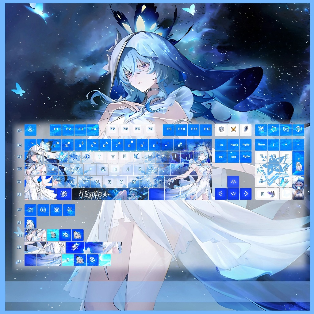 Keycap Wuthering Waves Shorekeeper thick PBT xuyên led in dyesub 5 mặt 129 phím anime layout keycaps genshin impact