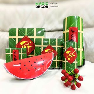 Mô hình bánh chưng, bánh tét, dưa hấu giấy trang trí Tết - Phụ kiện decor độc đáo