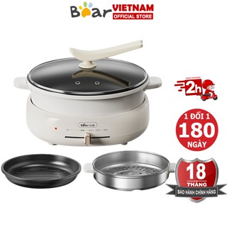Nồi lẩu điện đa năng 4L Bear Nồi lẩu nướng hấp 3in1, Lẩu, Nướng, Rán, Chiên, Xào - BH 6-18 tháng