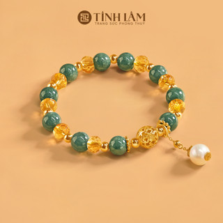 TINH LÂM Vòng Tay Đá Cẩm Thạch Xanh 8 Li Mix Thạch Anh Vàng Citrine - Charm Vân Mây