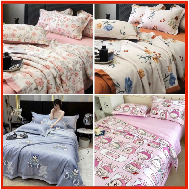 Bộ chăn ga gối phi lụa chăn hè trần bông