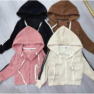  K10- tomnaukid  Áo khoác Nhung tăm bé gái phối viền thể thao - Size 9-40Kg 