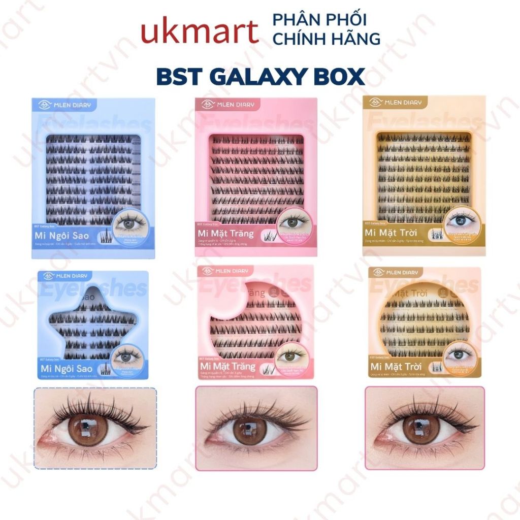 BST GALAXY BOX MLEN DIARY CHÍNH HÃNG-TỔNG HỢP SUN,MOON,STAR Mi Cụm Mềm Mại Giúp Mắt To Có Thể Tái Sử Dụng