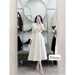 Set váy dạ ngọc sét dạ nữ sang chảnh váy kèm áo khoác dạ màu đính ngọc trắng xinh hàng loại 1 chuẩn from mẫu mặc
