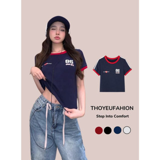 Áo Thun Croptop Tay Ngắn Cổ Tròn In Họa Tiết Phong Cách Hàn Quốc Cho Nữ