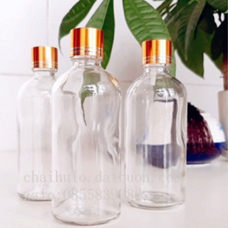 COMBO 50 vỏ Chai thủy tinh ( chai trong xuốt nắp vàng xoắn + nhỏ giọt) : 50ml 100ml - Lọ chiết tinh dầu