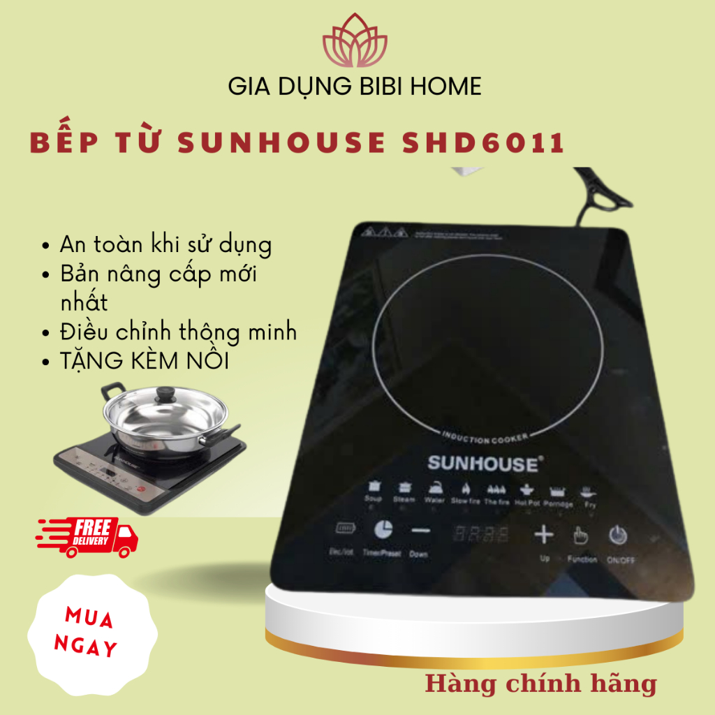 Bếp Từ SUNHOUSE Thế hệ mới SHD6011 Bảo Hành 12 Tháng, Bếp Từ Đơn Công suất 2200W Điều khiển cảm ứng,