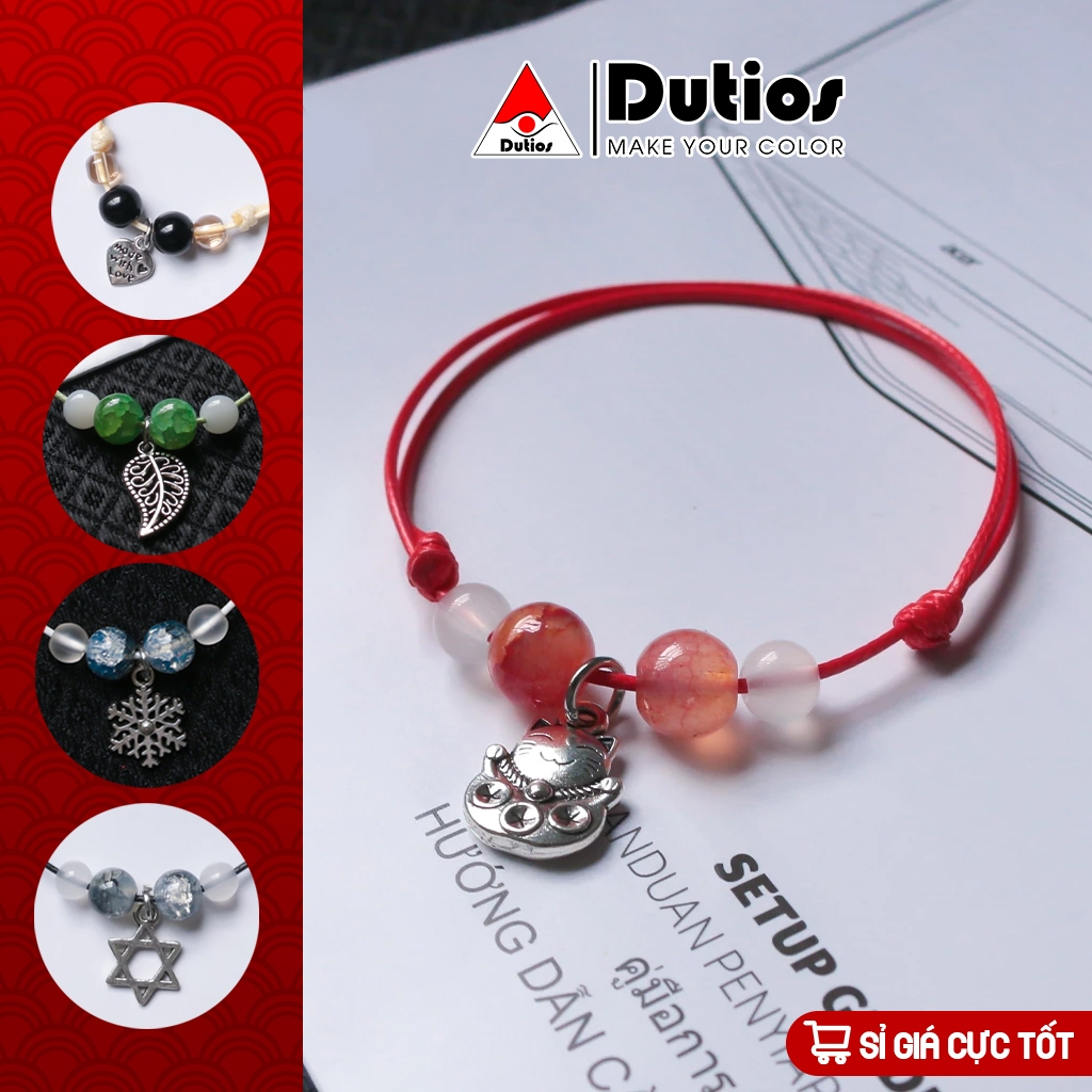 Vòng tay macrame DUTIOS hạt đá pha lê rạn mix charm VPL002