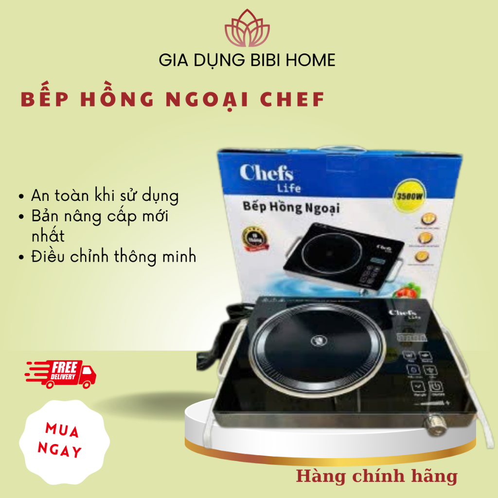 Bếp Hồng Ngoại Đơn Chefs-Lite công suất 3500w, Bếp Điện Hồng Ngoại Không Kén Nồi Điều Khiển Cảm Ứng Công Suất Lớn 3500w.
