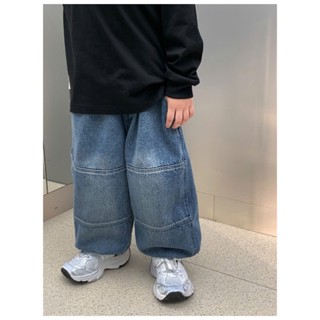 Quần kaki/jean dài ống rộng, quần jean túi hộp bo gấu phong cách vintage cho bé trai và bé gái_D28