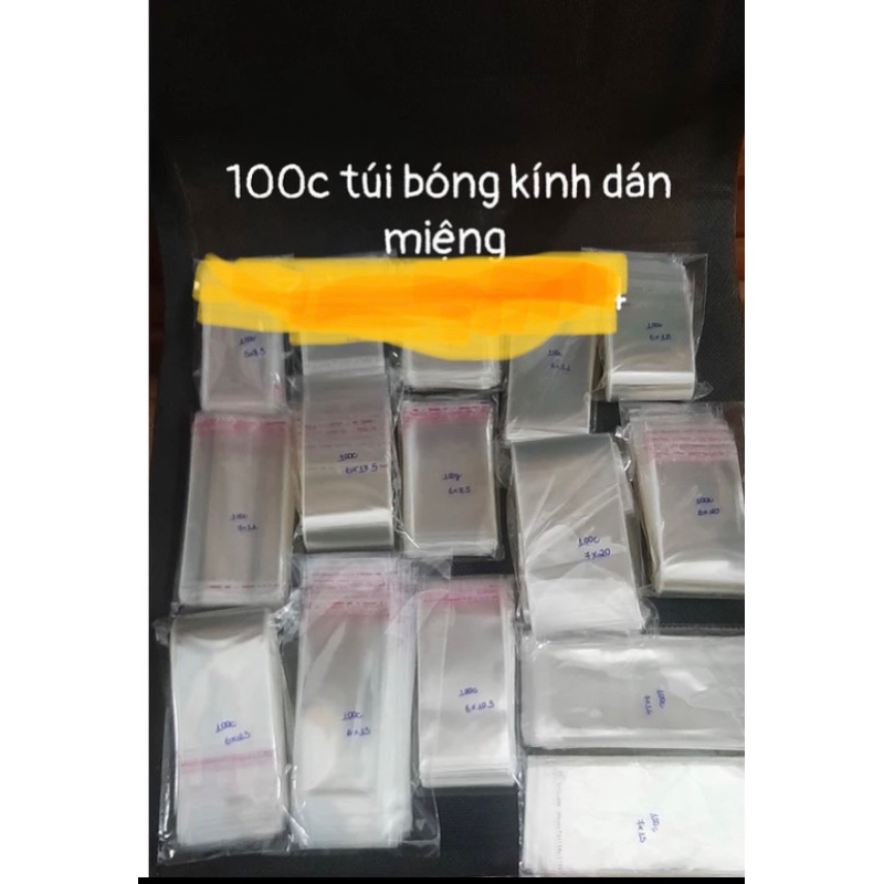 100 chiếc túi bóng kính dán miệng chọn size