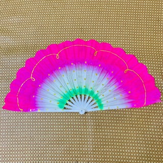 Quạt múa nan nhựa văn nghệ 1 đôi người lớn (2 chiếc) phun kim tuyến vải lụa nan nhựa loại đẹp