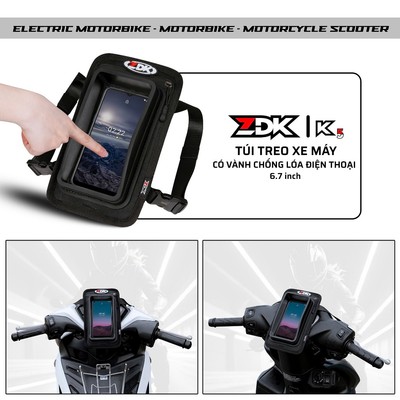 Túi ZDK K5 Gắn Đầu Xe Máy Để Điện Thoại Cảm Ứng, Có Vành Cao Su Giảm Chói Nắng Màn Hình