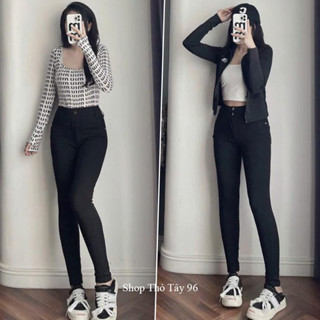 Quần Legging nữ có cúc khóa 4 túi trước sau vải Umi Hàn dày co dãn - Quần tregging nữ lưng cao túi trước sau