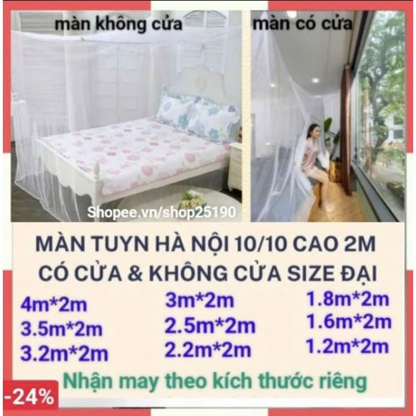 [RẺ CHƯA TỪNG CÓ ] Màn, Mùng Tuyn Hà Nội 10/10 Ghép 2 Giường Cỡ Lớn Cao 2m loại Có Cửa & Không Cửa