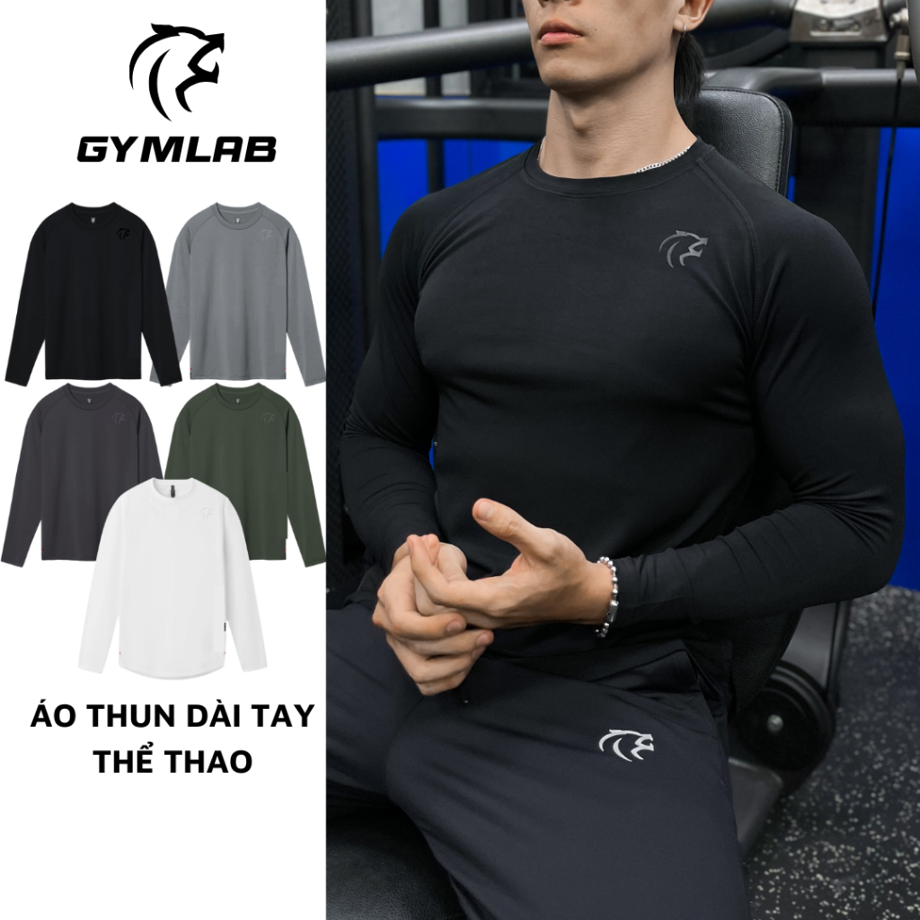 Áo thể thao tập gym nam Gymlab dài tay, Áo tay dài giữ nhiệt, form fit vải poly thoáng mát