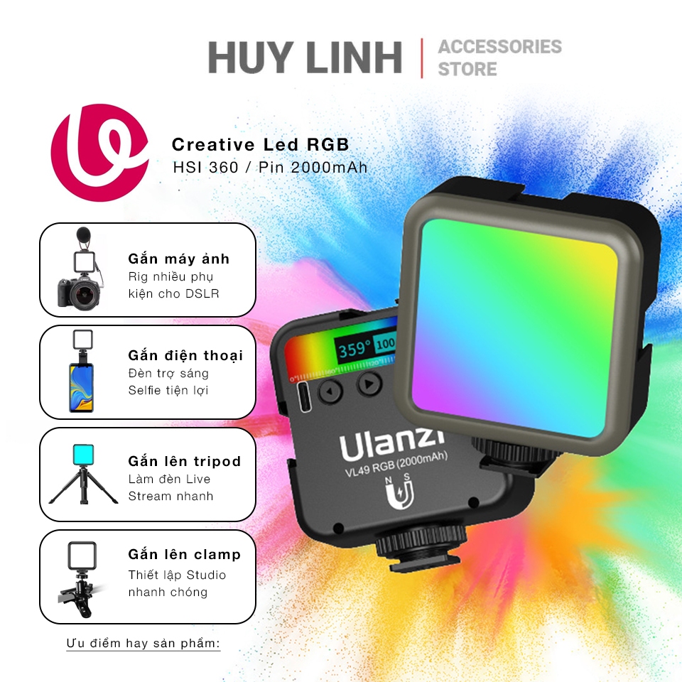 Đèn led Studio mini Ulanzi VL49 RGB - Dãi nhiệt màu 2500 – 9000 Kevin 3 Mode sáng