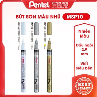 Bút sơn pentel nhật bản | ngòi bút nét 2.9mm, 1 đầu, 03 màu mực xám / trắng / nhũ đồng | msp10