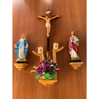  Bàn thờ công giáo tay nến  trọn bộ  | bộ bàn thờ chúa bằng gỗ pơ mu | Kệ gỗ treo tường 