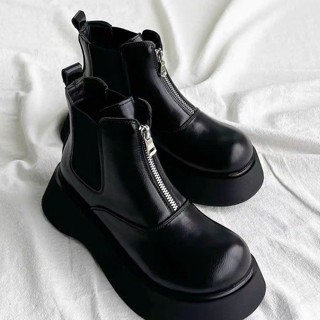 (sẵn 38-39) Giày boot nữ cổ ngắn sườn chun phối khóa kéo đế cao 3-5cm ôm chân thoải mái