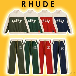   Hight Quality  - Bộ Quần Áo  Rhude Vintage Half Zipper Embroidered Logo Quần áo Rhude nỉ bông Set rhude nam 