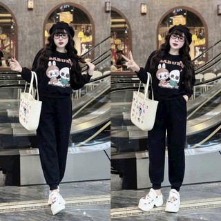   Có Big Size  Set Đồ Bộ Nỉ Nam Nữ Labubu Thu Đông Thể Thao Năng Động Chất Liệu Nỉ Cotton Mềm Mại 2 