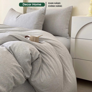 Bộ chăn ga gối 4 món Cotton Đũi Muji Wabi Sabi kẻ hoạ tiết sọc tăm basic phong cách Milimalims Style hiện đại trang nhã