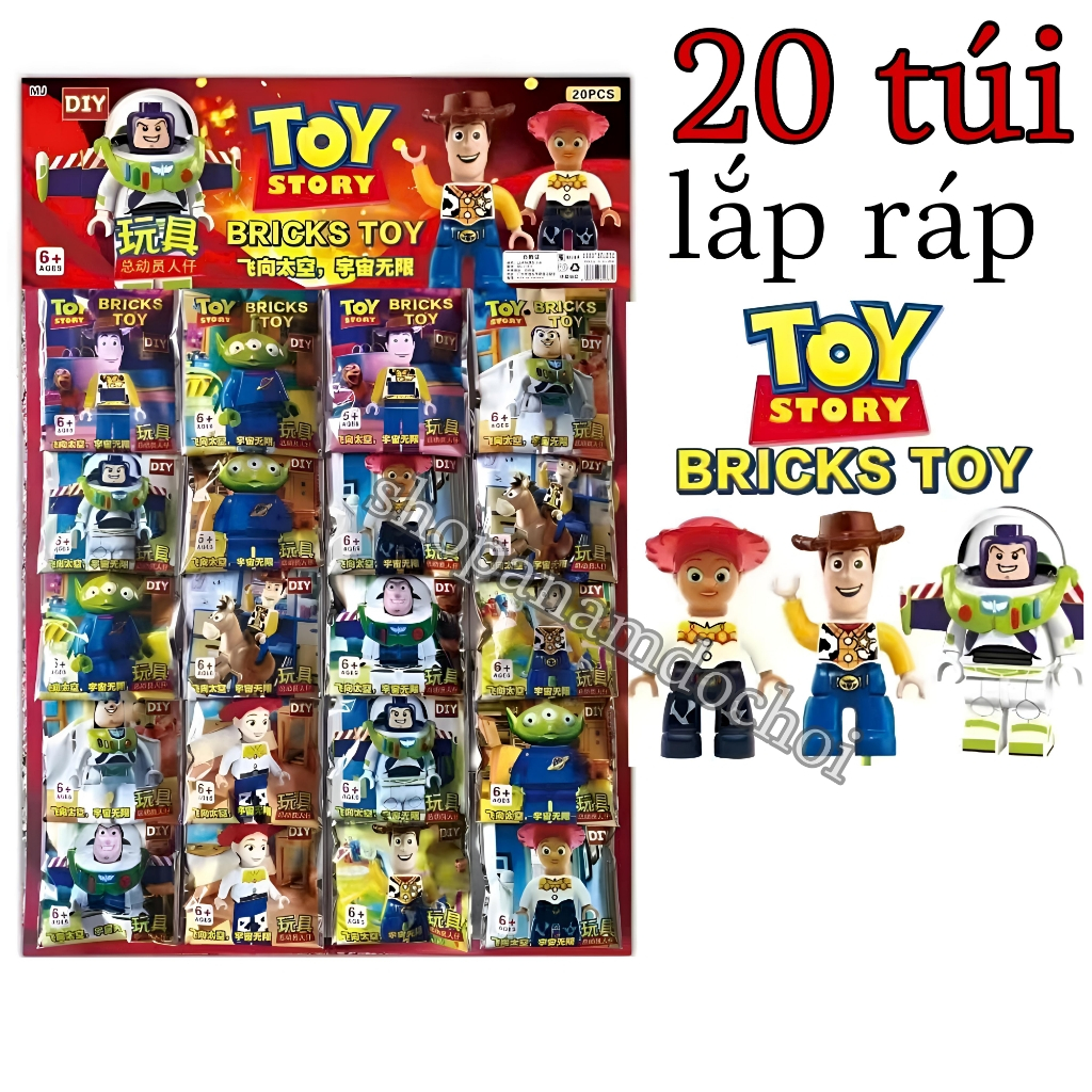 Vỉ 20 túi lắp ráp Toy Story, lắp ráp nhân vật câu chuyện đồ chơi , mỗi túi 1 con ngẫu nhiên