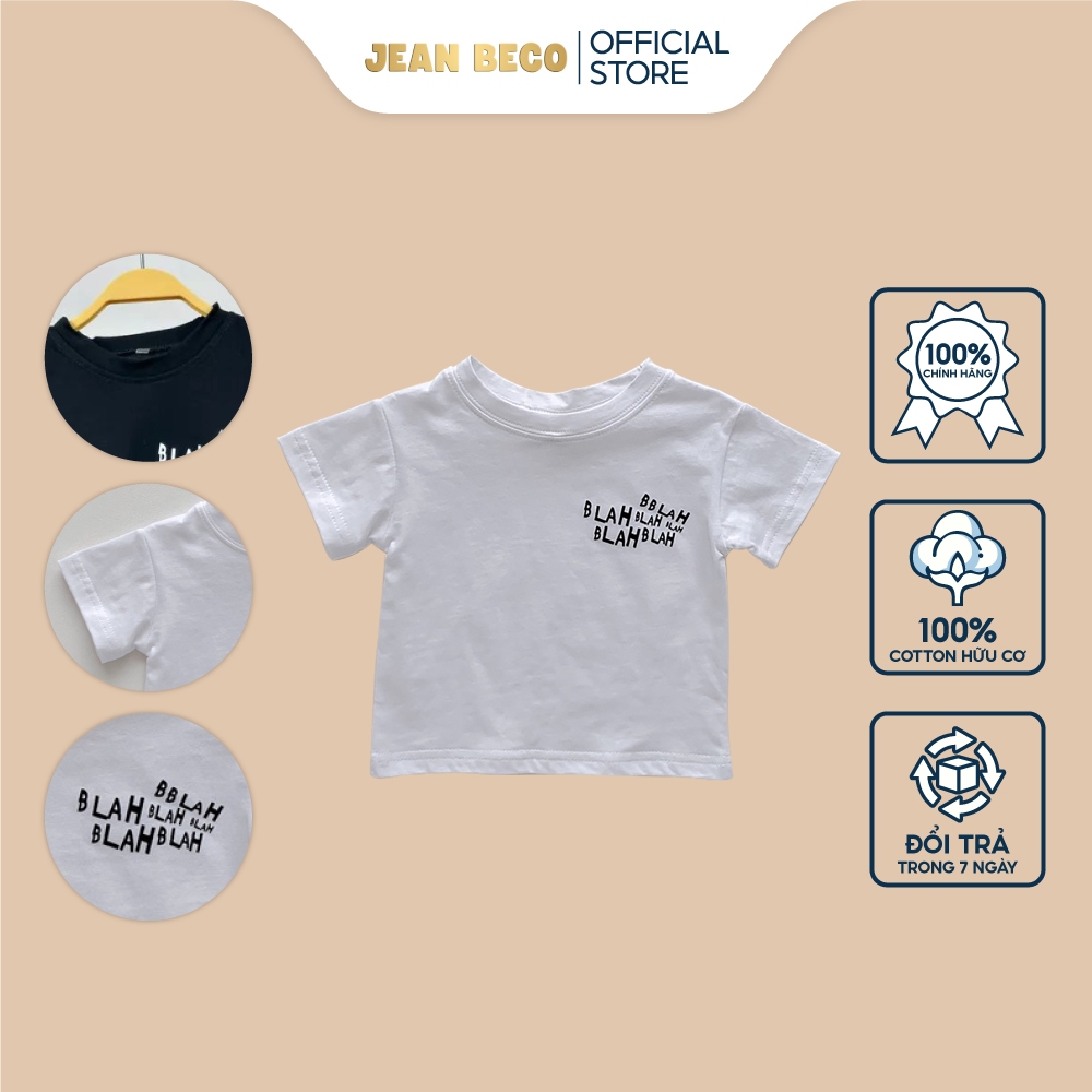 Áo thun cotton tay ngắn cổ tròn JEANBECO, phông cotton basic in chữ xinh xắn cho bé gái và bé trai