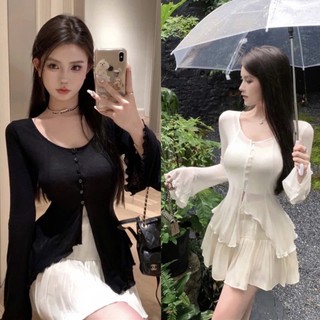  Áo kiểu tiểu thư tay dài ống loe cổ vuông cúc cài A335 CROPTOP BASIC - 